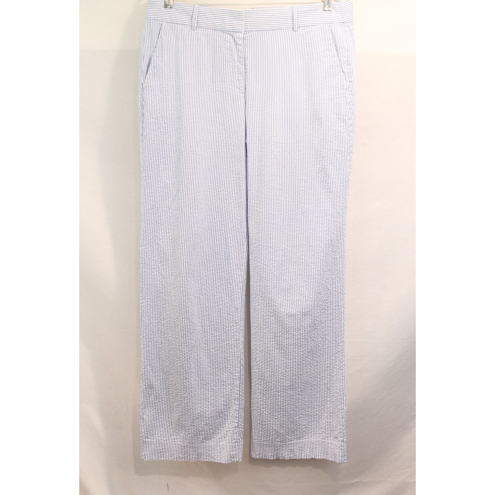 J Crew Pants Costal Seersucker Womens size 10 Blue White Striped Wide Leg